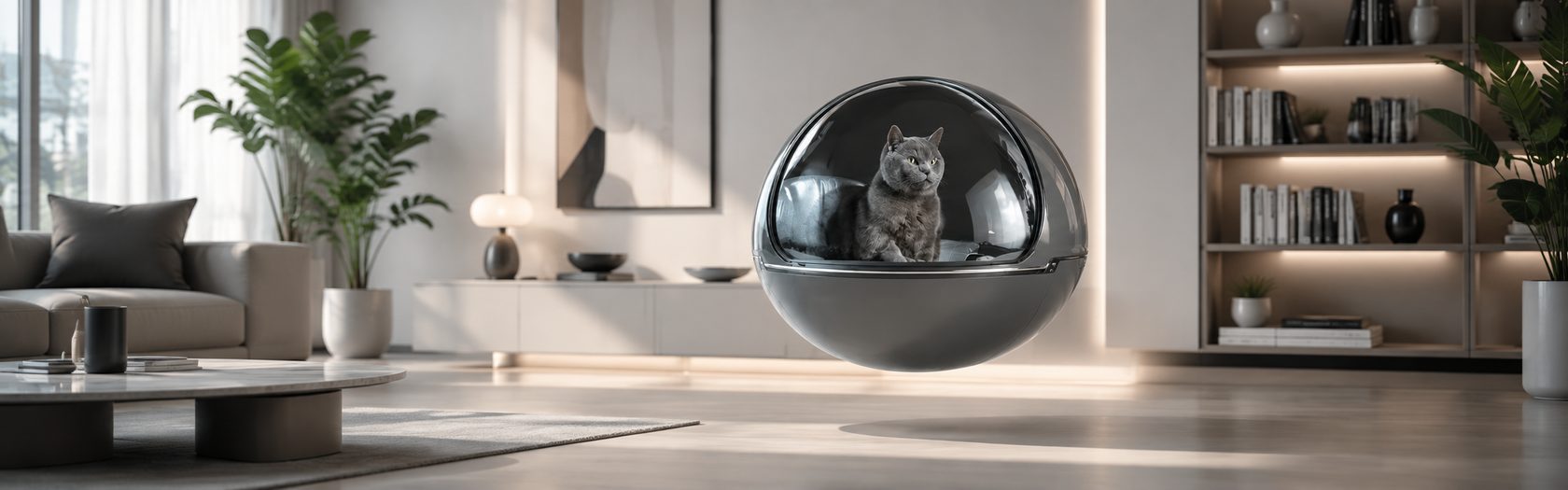 リビングに浮かぶCAELIS — 猫が乗ったまま静かにホバリング